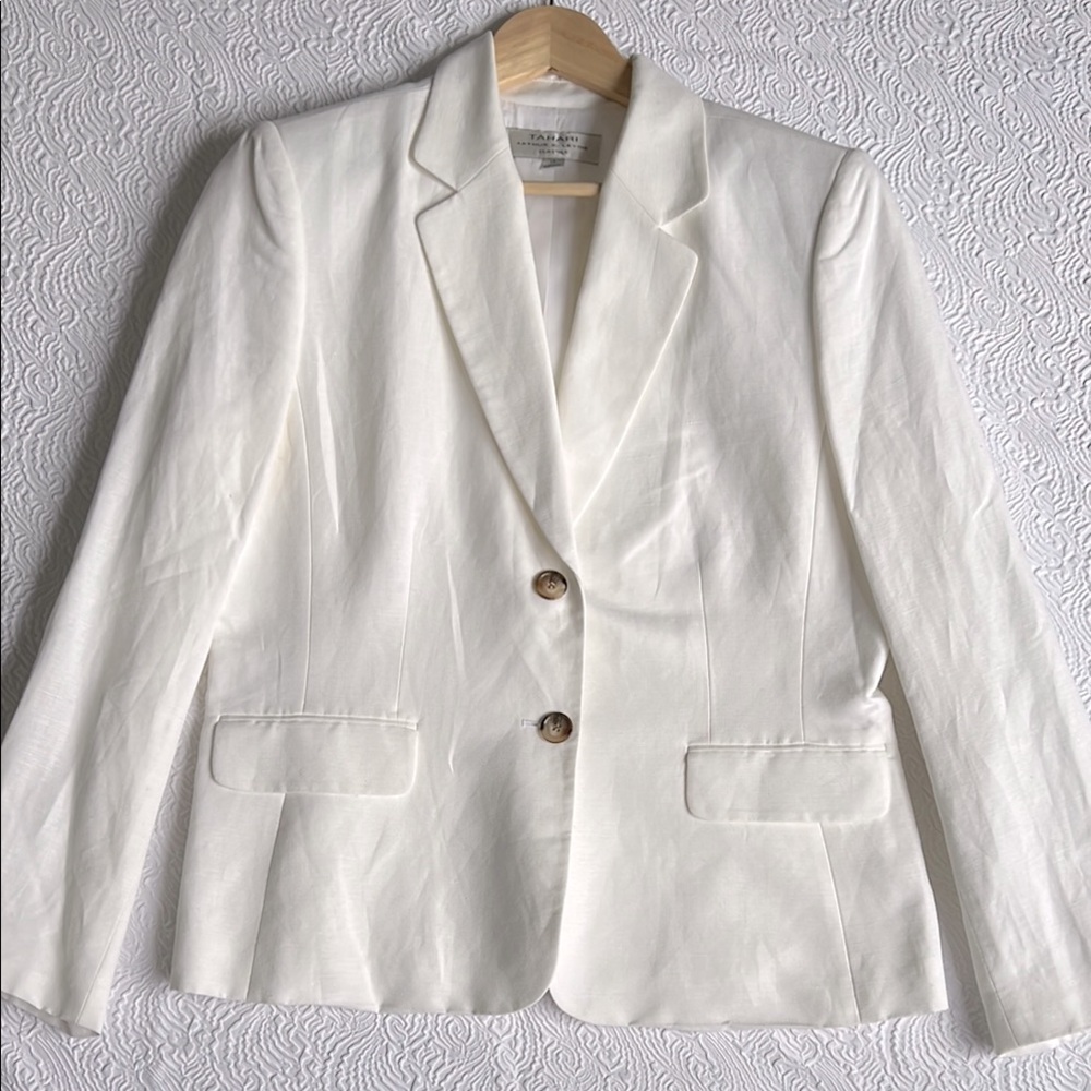 Tahari White Tailored Blazer Professional Style Linen Blend Size 14 - Picture 7 of 13